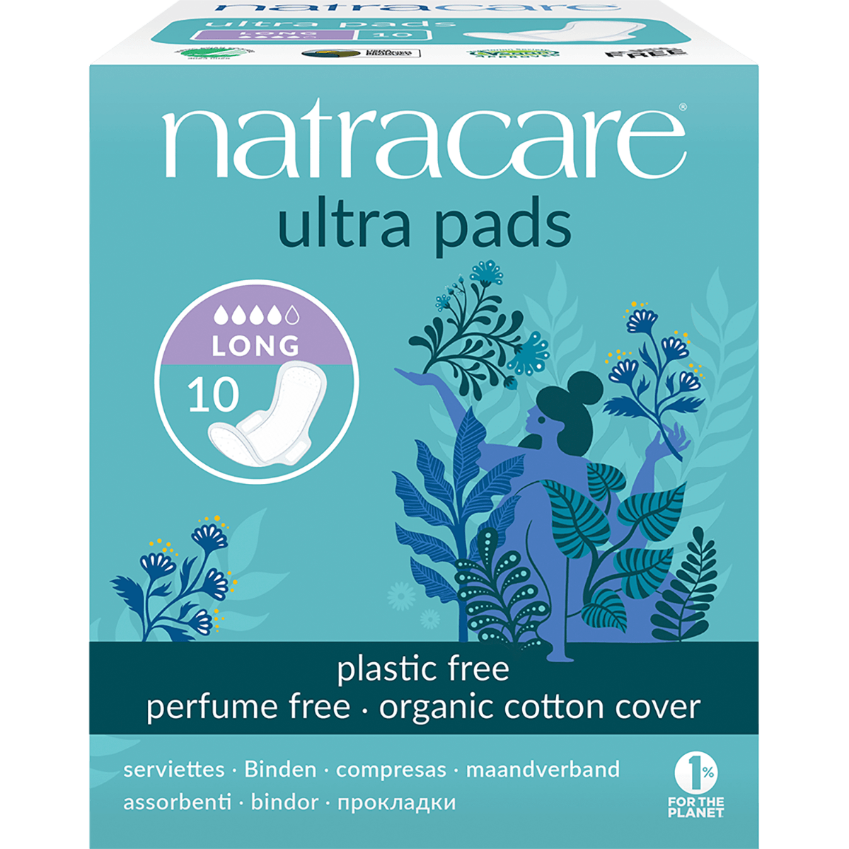 Natracare Ultra Pads Long with Organic Cotton Cover x 10 Pack - QVM Vitamins™