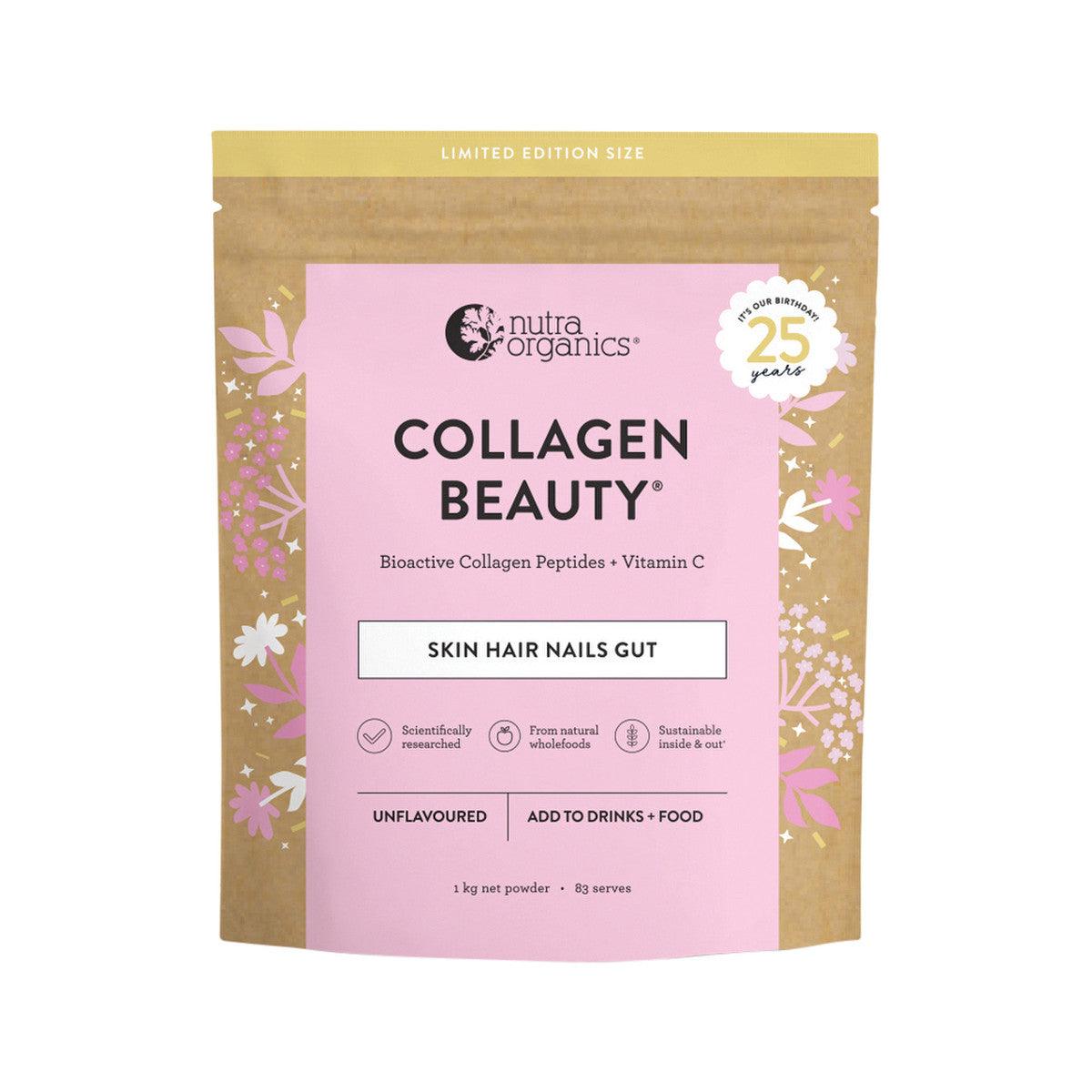 Nutra Organics Collagen Beauty with Verisol + Vitamin C (Skin Hair Nails Gut) Unflavoured 1kg - QVM Vitamins™