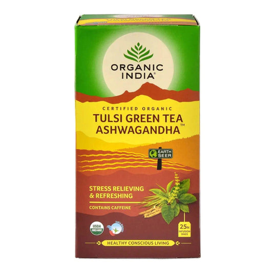 Organic India Tulsi Green Tea Ashwagandha x 25 Teabags - QVM Vitamins™