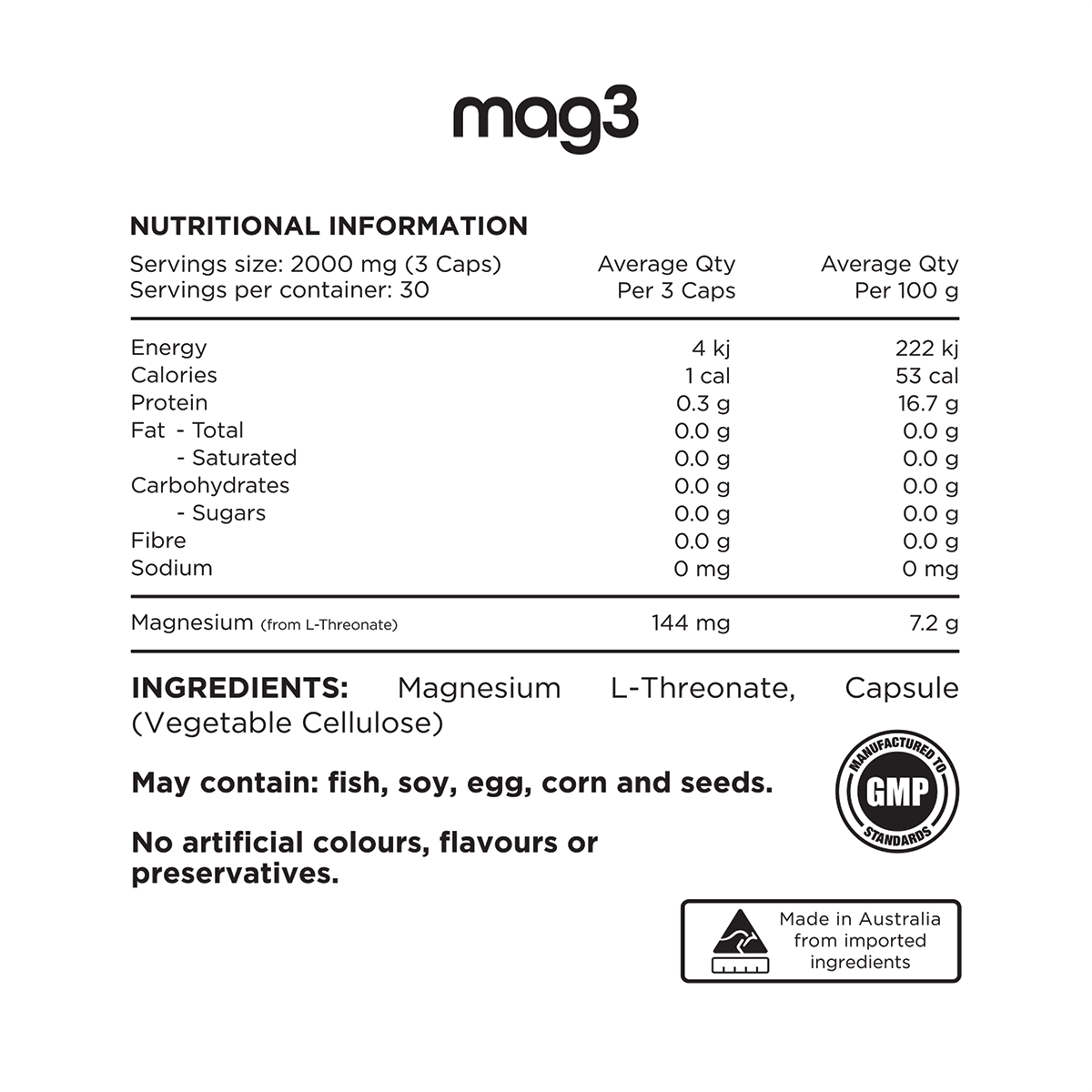 Switch Nutrition Mag3 Magnesium L-Threonate 90 Capsules - QVM Vitamins™