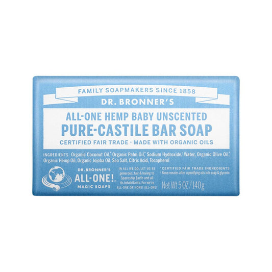 Dr. Bronner's Bar Soap Baby Unscented 140g - QVM Vitamins™