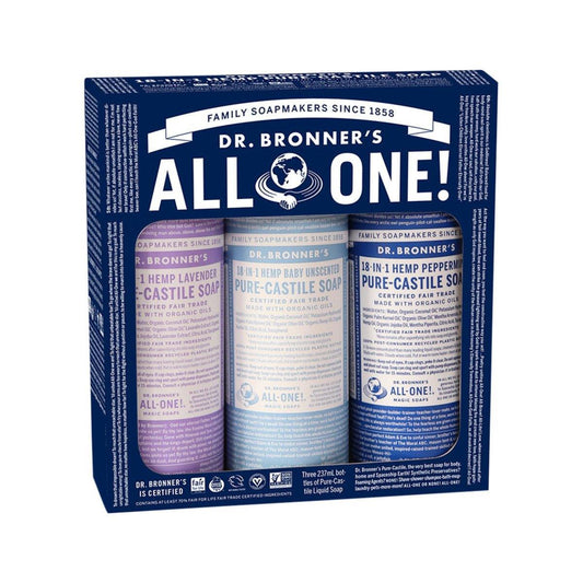 Dr. Bronner's Pure Castile Soap Liquid Cosmic Classics 237ml x 3 Pack (Baby, Lavender & Peppermint) - QVM Vitamins™