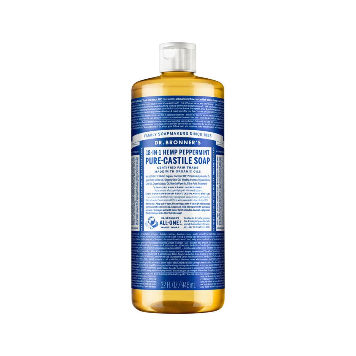 Dr. Bronner's Pure Castile Soap Liquid Peppermint 946ml - QVM Vitamins™