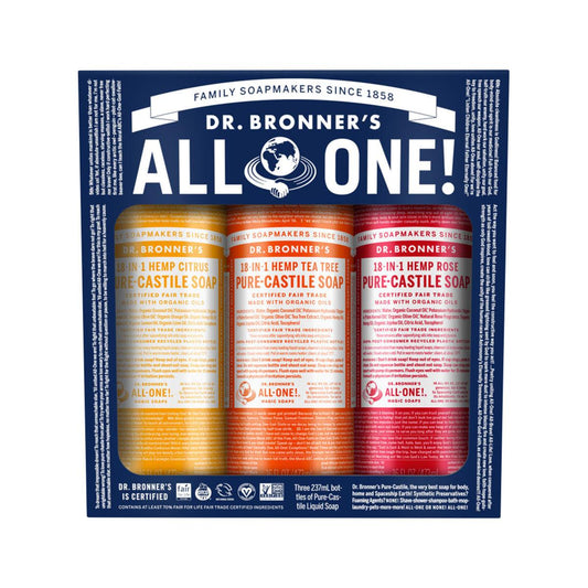 Dr. Bronner's Pure Castile Soap Liquid Summer Lovin' 237ml x 3 Pack (Citrus, Rose & Tea Tree) - QVM Vitamins™