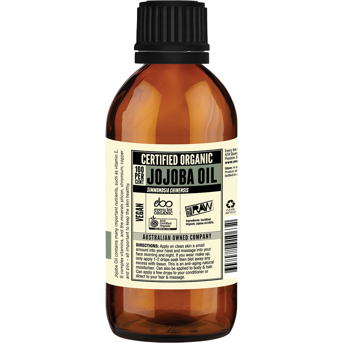 Every Bit Organic Raw Jojoba Oil 200ml - QVM Vitamins™