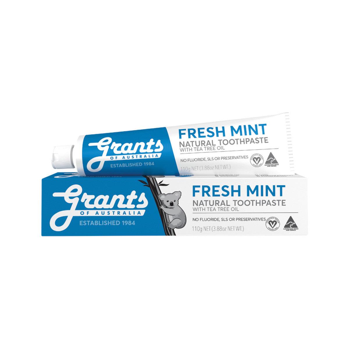 Grants Natural Toothpaste Fresh Mint with Tea Tree Oil (Fluoride Free) 110g - QVM Vitamins™