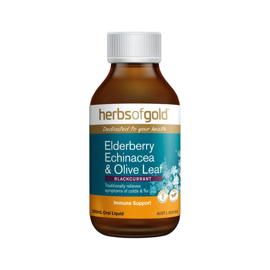 Herbs of Gold Elderberry Echinacea and Olive Leaf 200ml - QVM Vitamins™