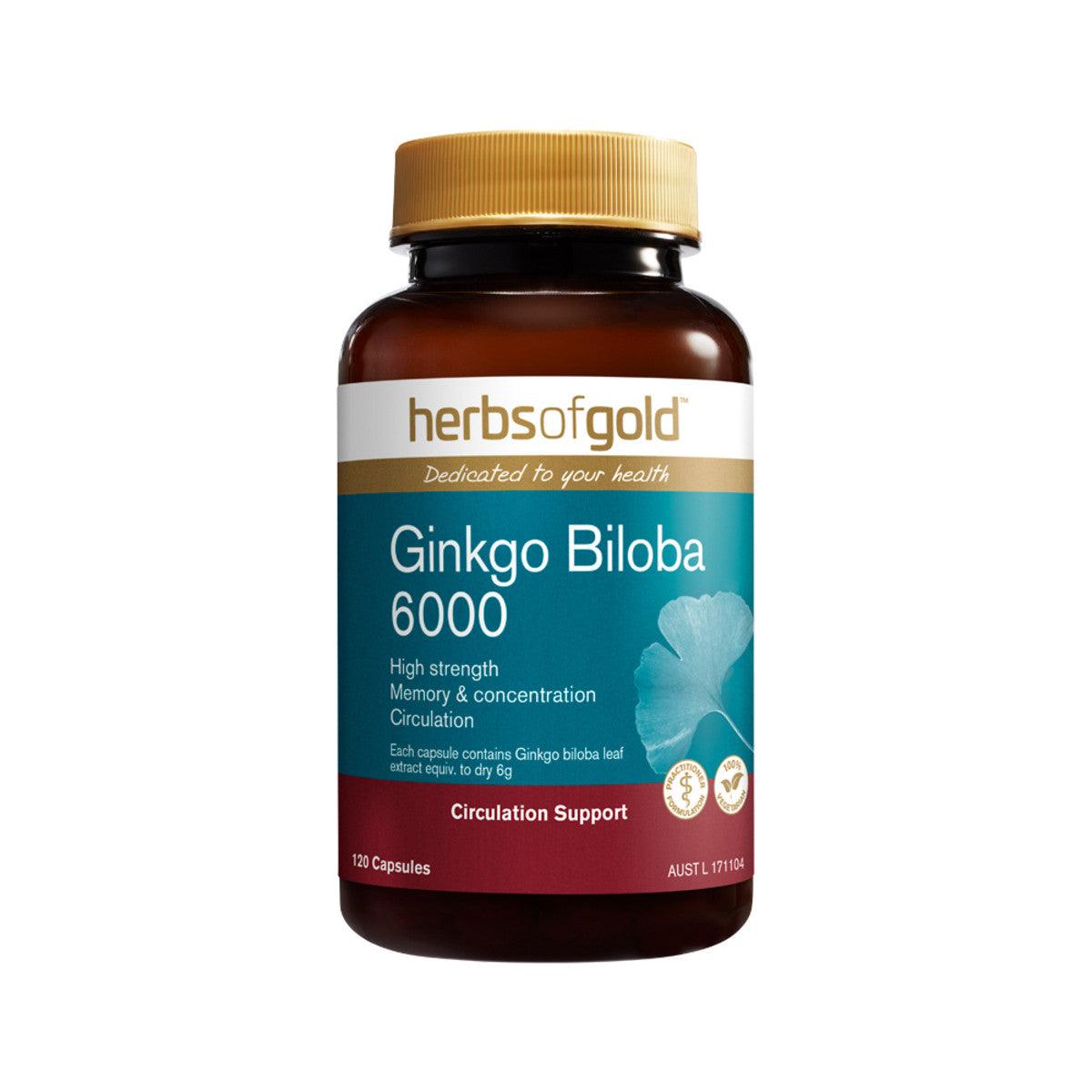Herbs of Gold Ginkgo Biloba 6000 120 Capsules - QVM Vitamins™