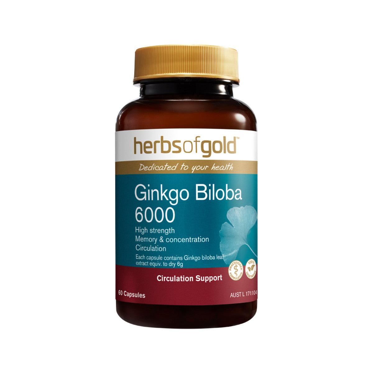 Herbs of Gold Ginkgo Biloba 6000 60 Capsules - QVM Vitamins™