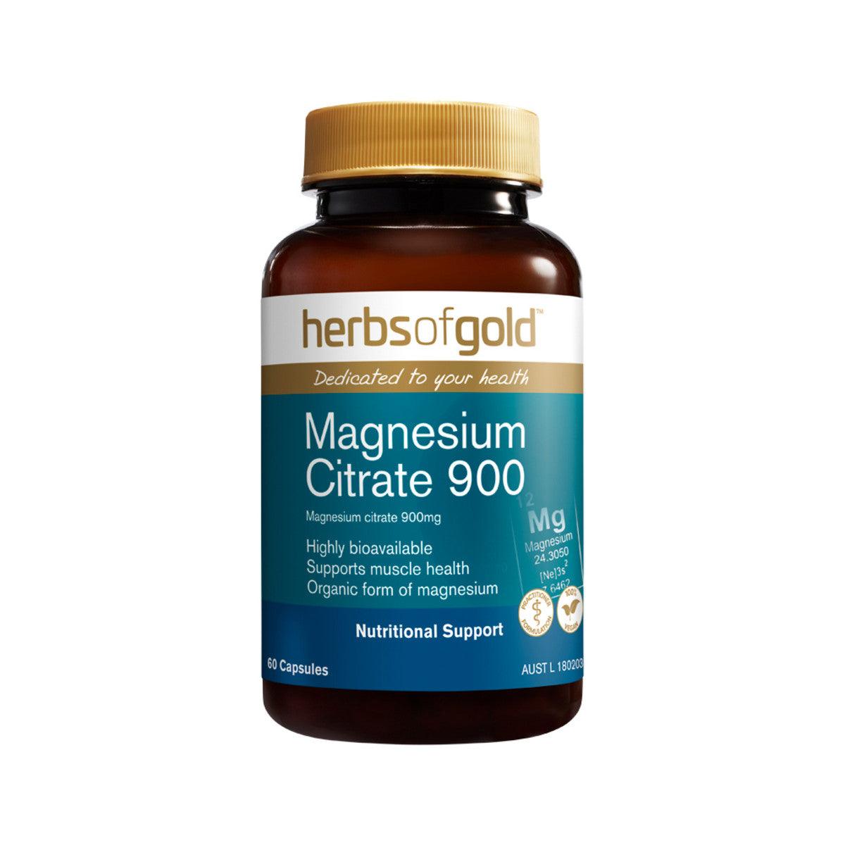 Herbs of Gold Magnesium Citrate 900 60 Capsules - QVM Vitamins™