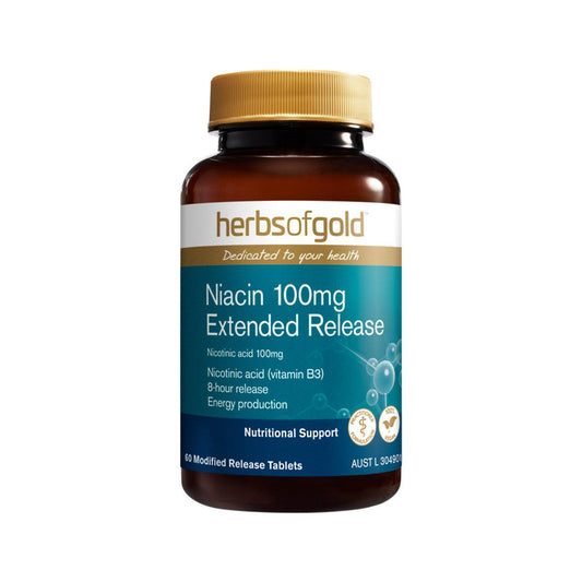 Herbs of Gold Niacin 100mg Extended Release 60 Tablets - QVM Vitamins™