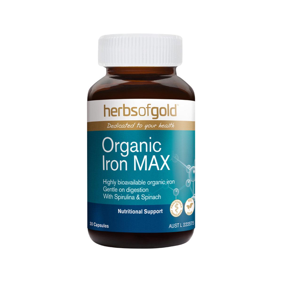 Herbs of Gold Organic Iron MAX 30 Capsules - QVM Vitamins™