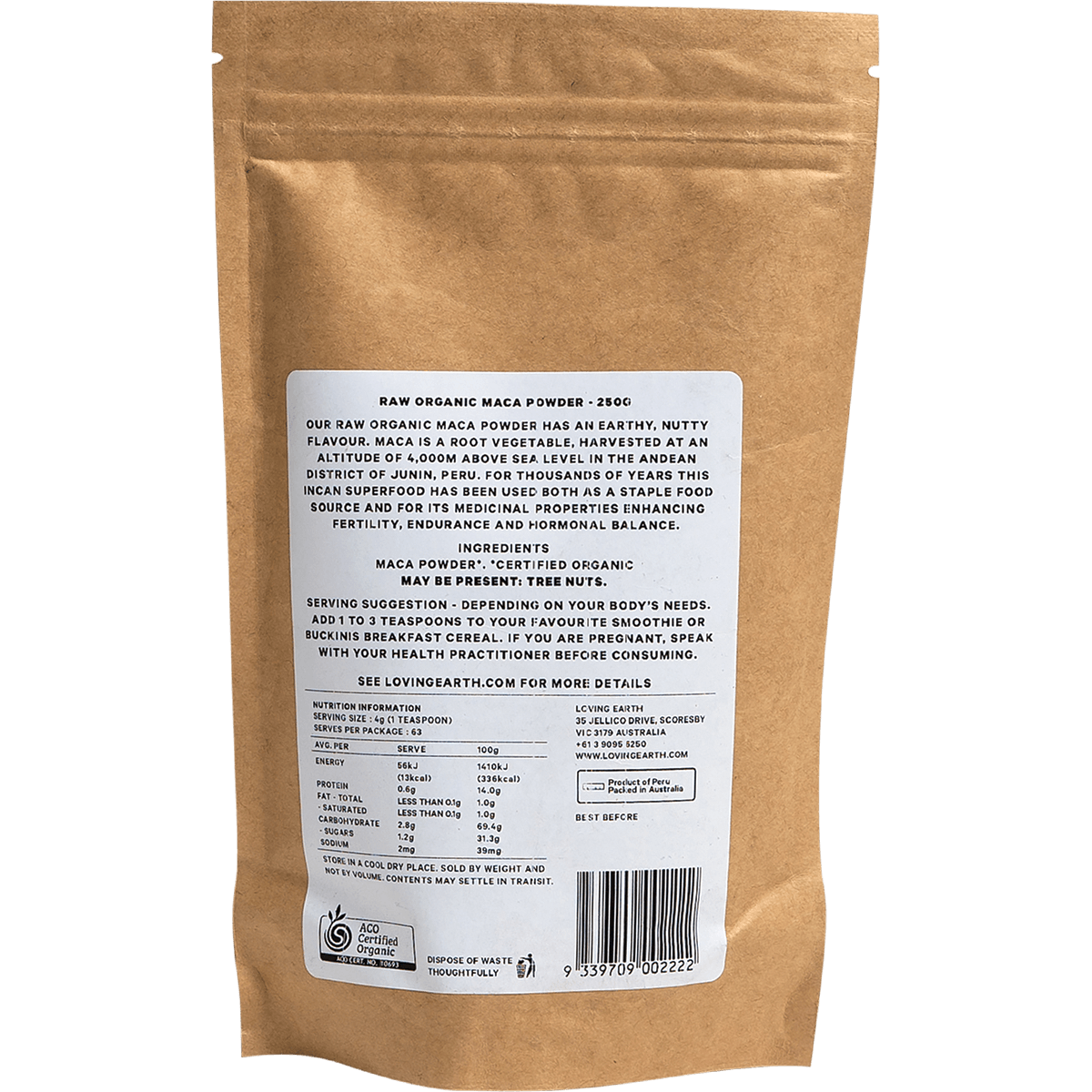 Loving Earth Maca Powder Organic 250g - QVM Vitamins™