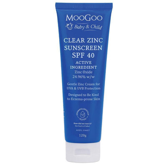 Moogoo Baby and Child Clear Zinc Sunscreen SPF 40 120g - QVM Vitamins™