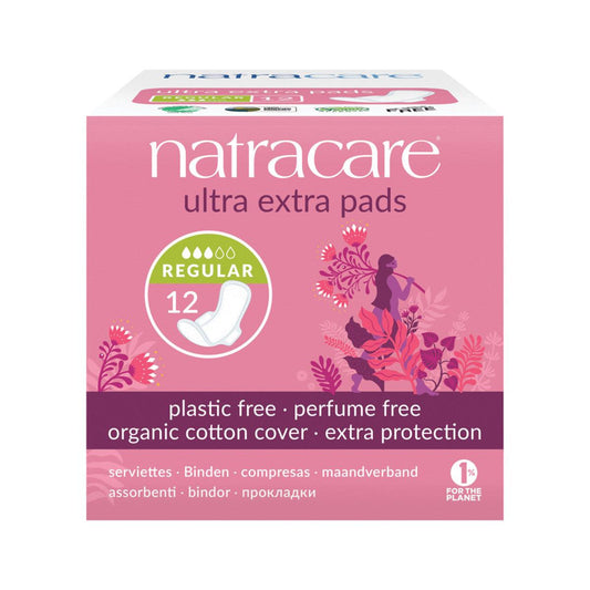 Natracare Ultra Extra Pads Normal with Organic Cotton Cover x 12 Pack - QVM Vitamins™