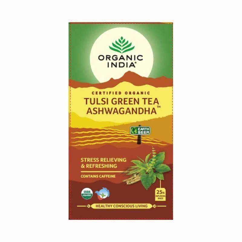 Organic India Tulsi Green Tea Ashwagandha x 25 Teabags - QVM Vitamins™