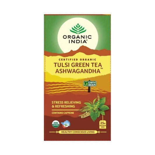 Organic India Tulsi Green Tea Ashwagandha x 25 Teabags - QVM Vitamins™