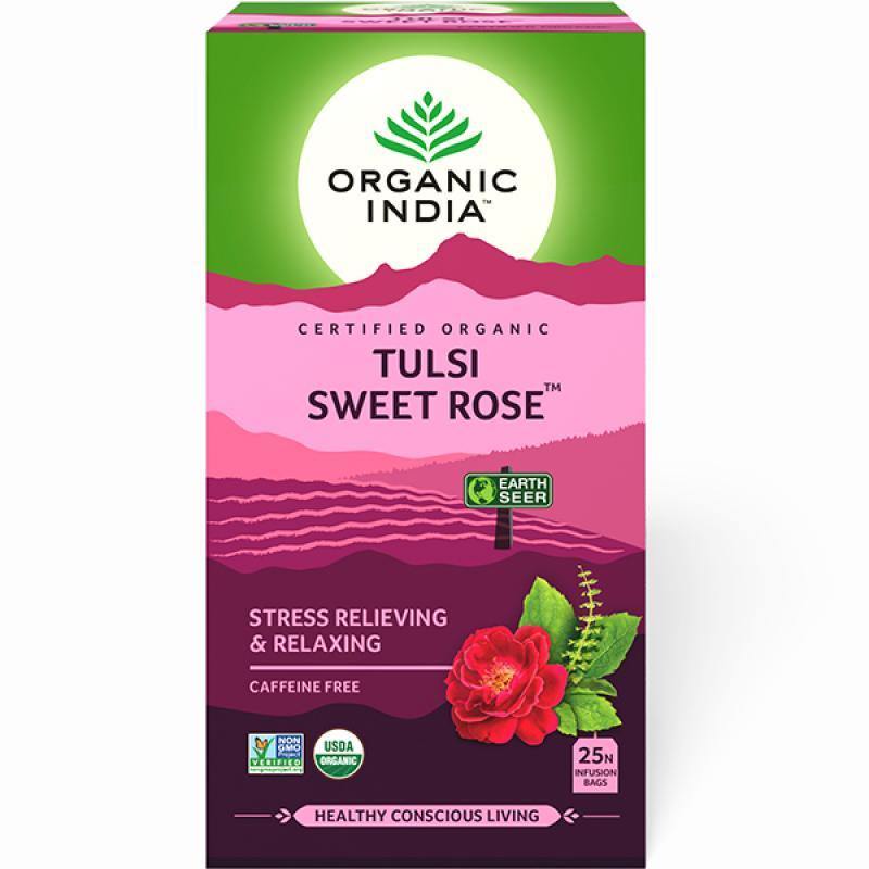 Organic India Tulsi Sweet Rose 25 Tea Bags - QVM Vitamins™