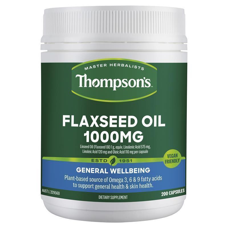 Thompsons Flaxseed Oil 1000mg 200 Vege Capsules - QVM Vitamins™